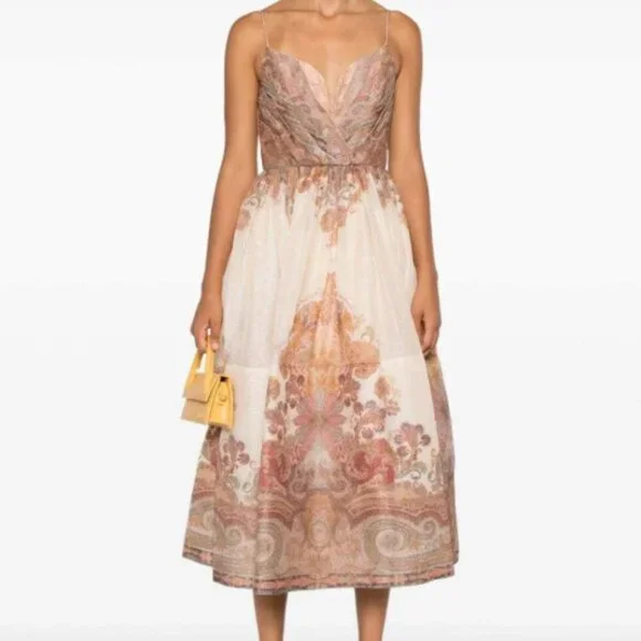 Zimmermann Illustration pleated printed linen and silk-blend organza midi dress - Picture 5 of 9